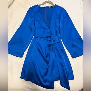 Zara Blue Silk Dress Wrap Around
